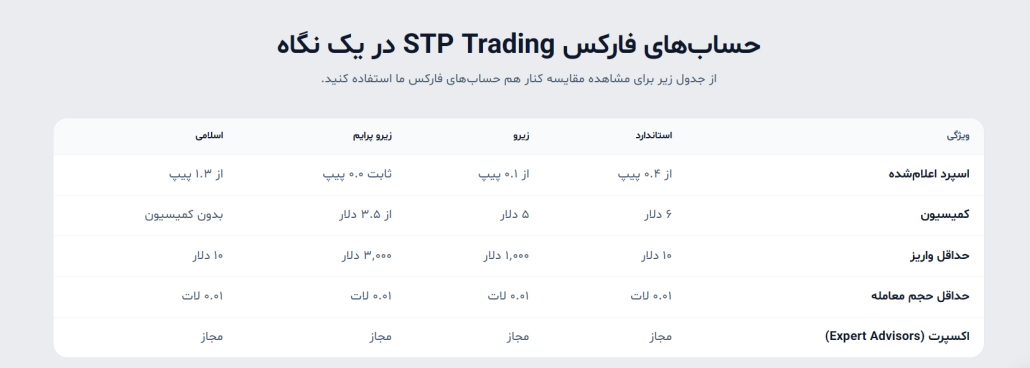انواع حساب معاملاتی بروکر اس تی پی تریدینگ